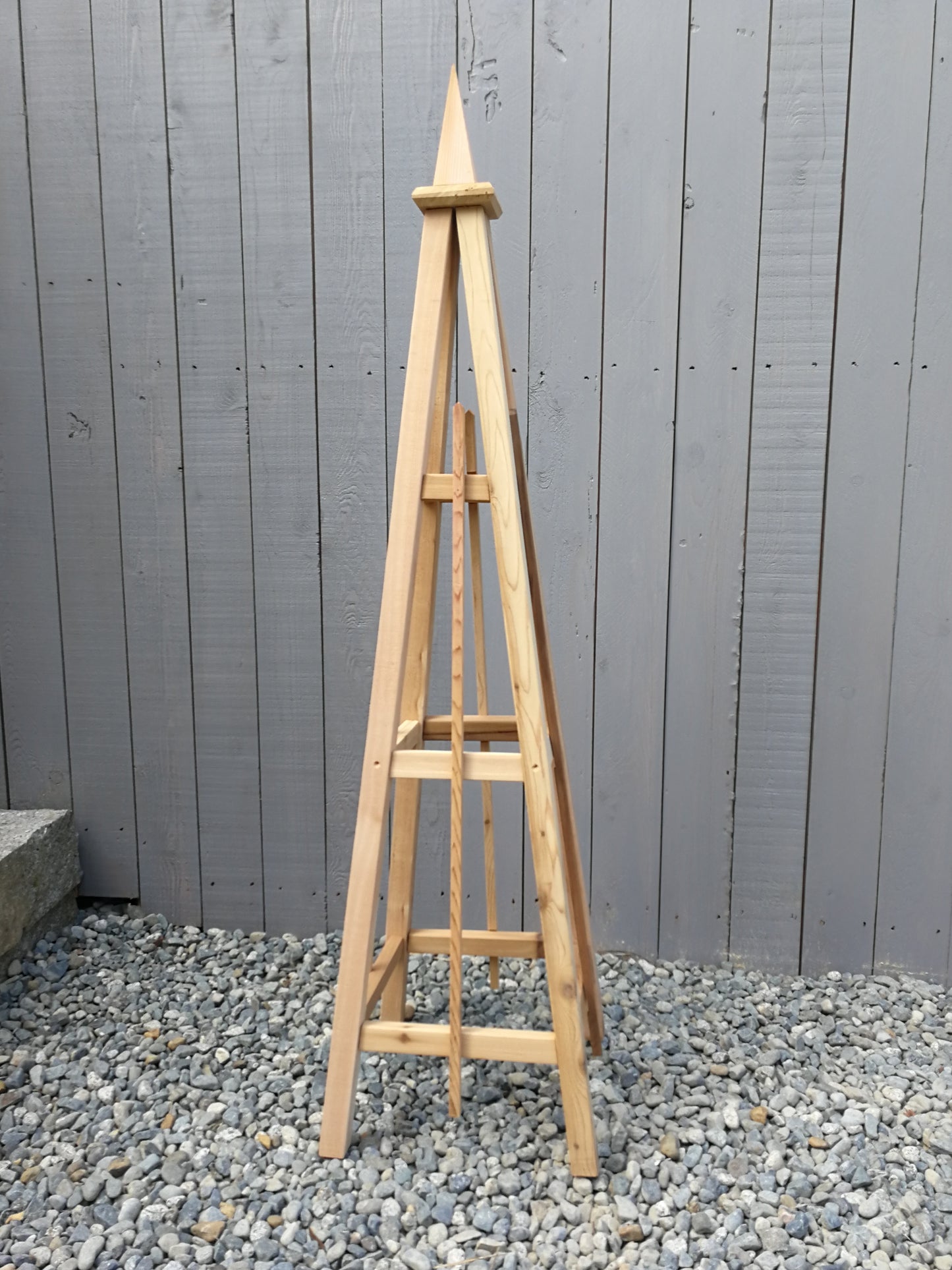 5' Solid Cedar Obelisk | Natural Unstained Western Red Cedar Obelisk | 16" or 24" Base with Sphere or Spire Finial