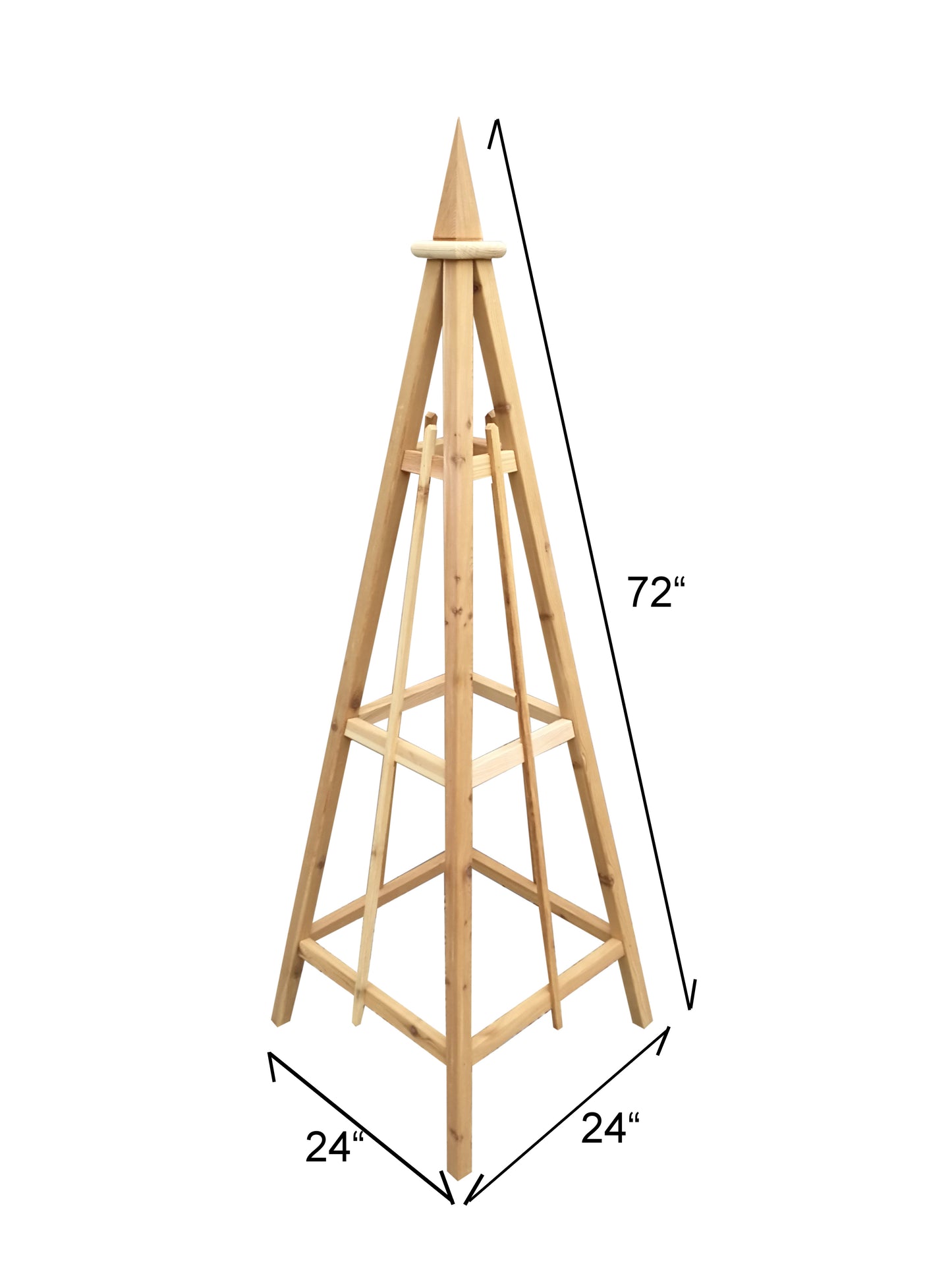 6' Select Cedar Garden Obelisk, 3 Rail Spire Finial 24" Base