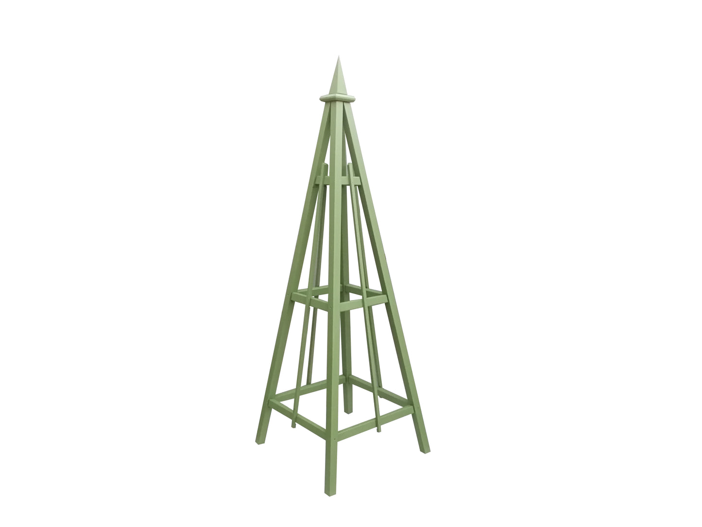 6' French Moss Green Obelisk with Spire Finial and 24" Base, Solid Premium Pine, 3 Rail Obelisk