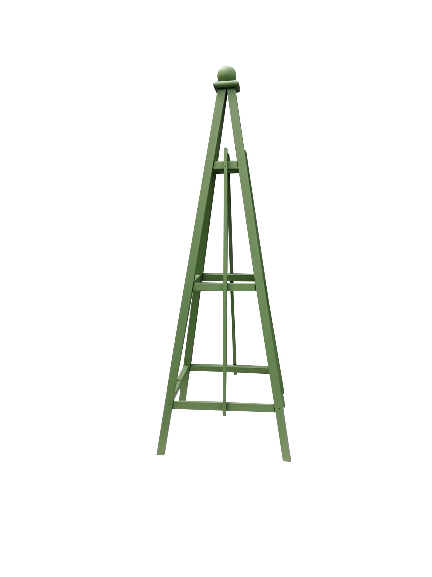 6' French Moss Green Obelisk with Sphere Finial and 24" Base, Solid Premium Pine, 3 Rail Obelisk