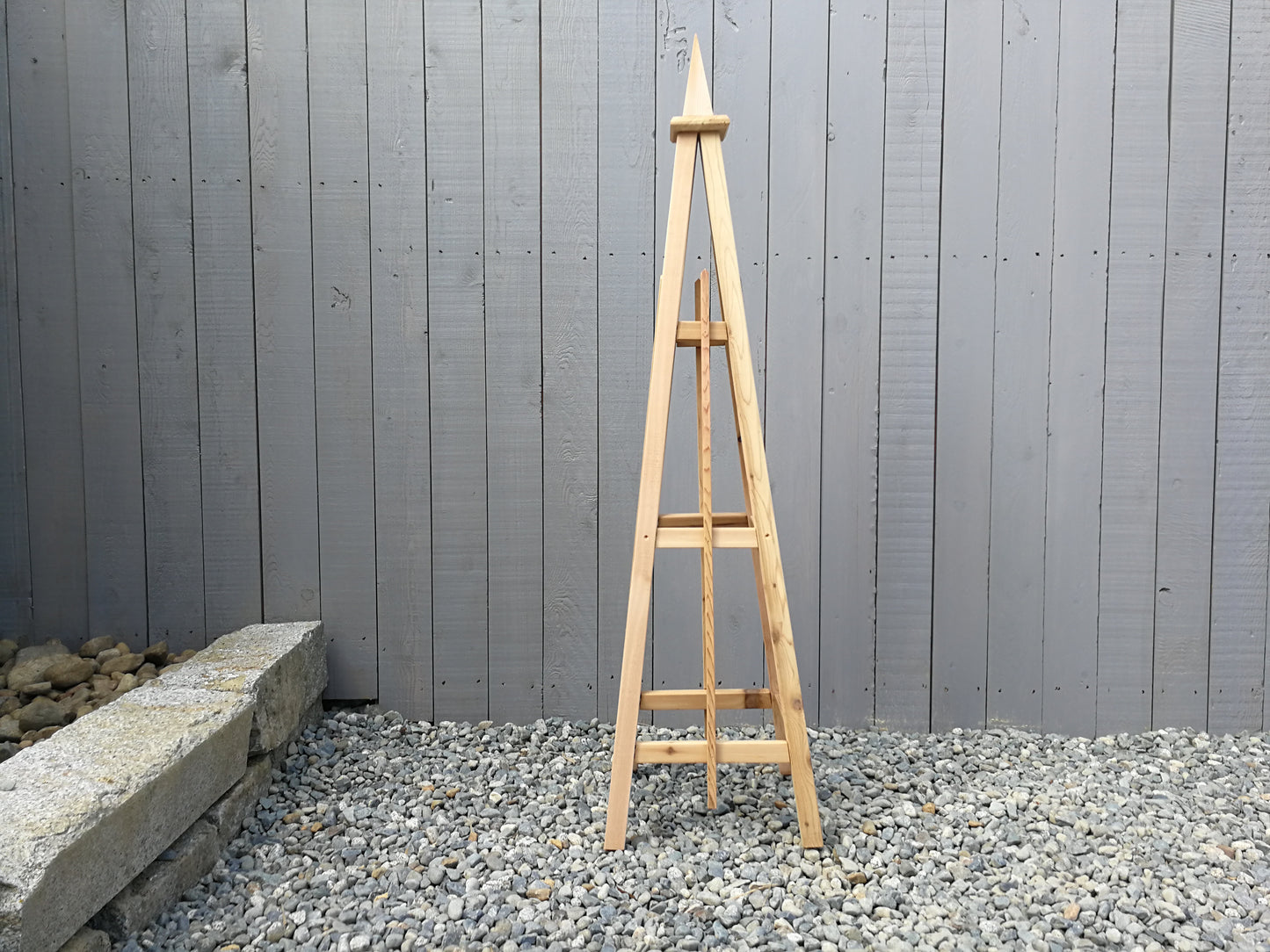 5' Select Cedar Garden Obelisk, 3 Rail Spire (spike) Finial 16" Base | Plant Stand