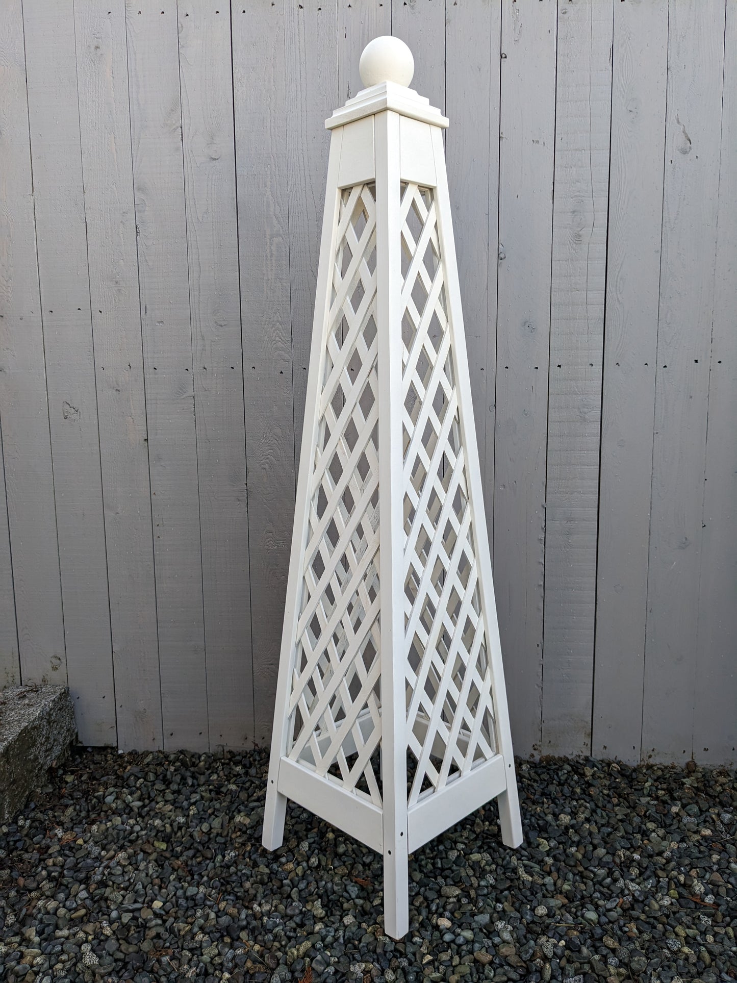 6' Solid White StainedDiamond Trellis Obelisk, 18" base, Premium Red Cedar