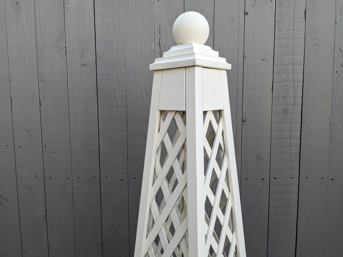 6' Solid White StainedDiamond Trellis Obelisk, 18" base, Premium Red Cedar