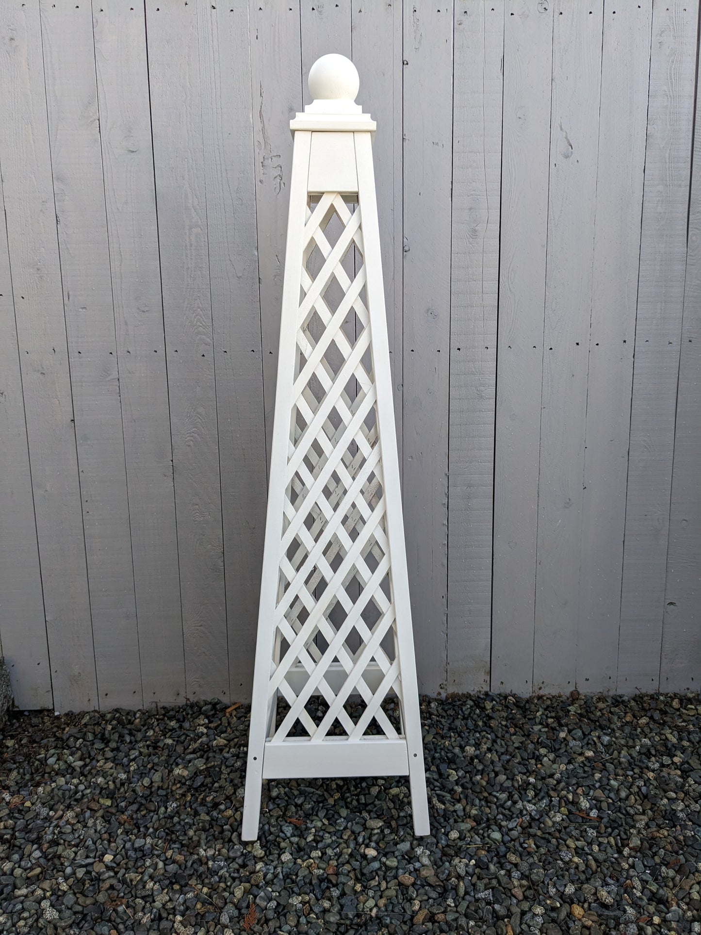 6' Solid White StainedDiamond Trellis Obelisk, 18" base, Premium Red Cedar