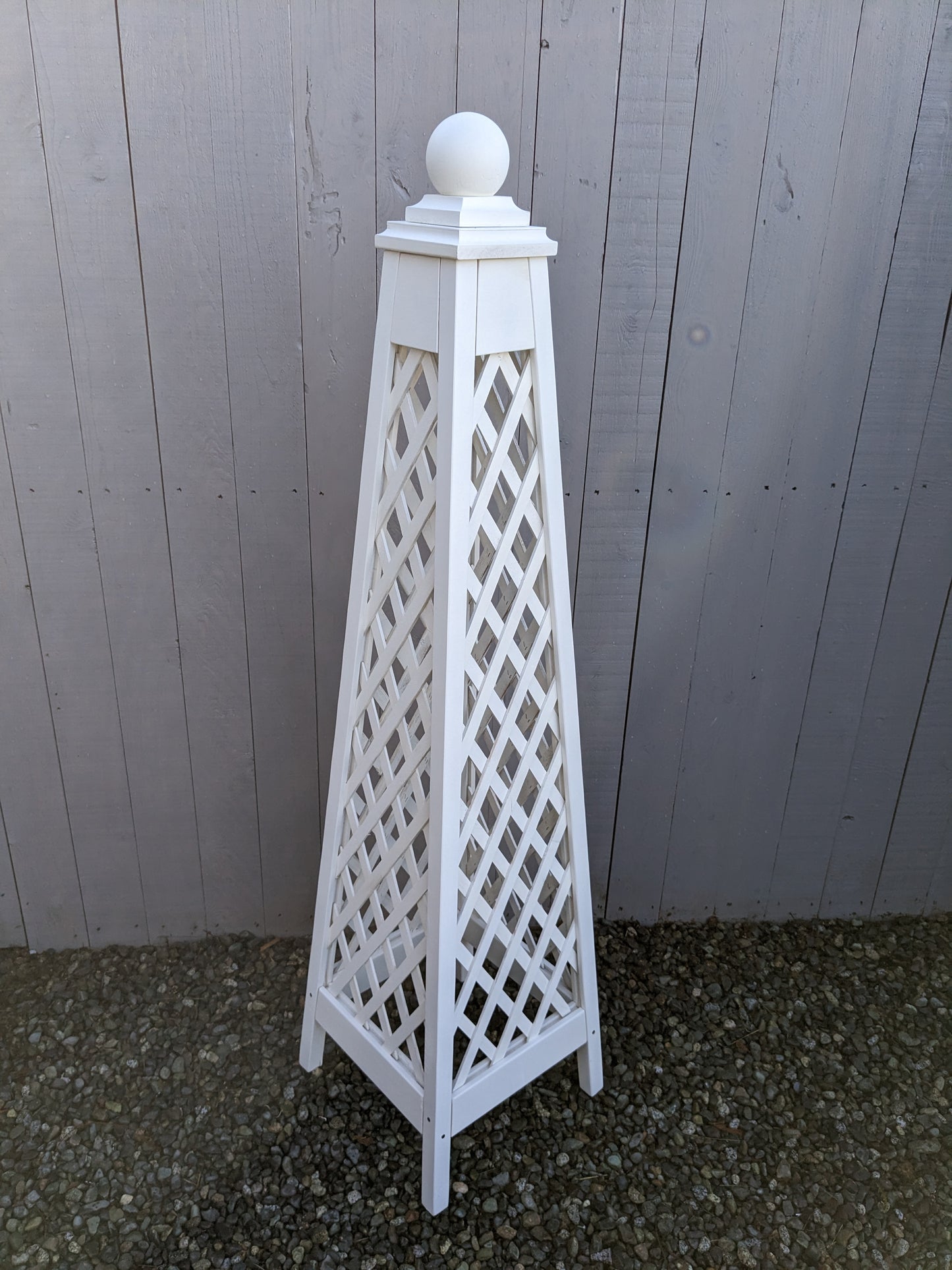 6' Solid White StainedDiamond Trellis Obelisk, 18" base, Premium Red Cedar