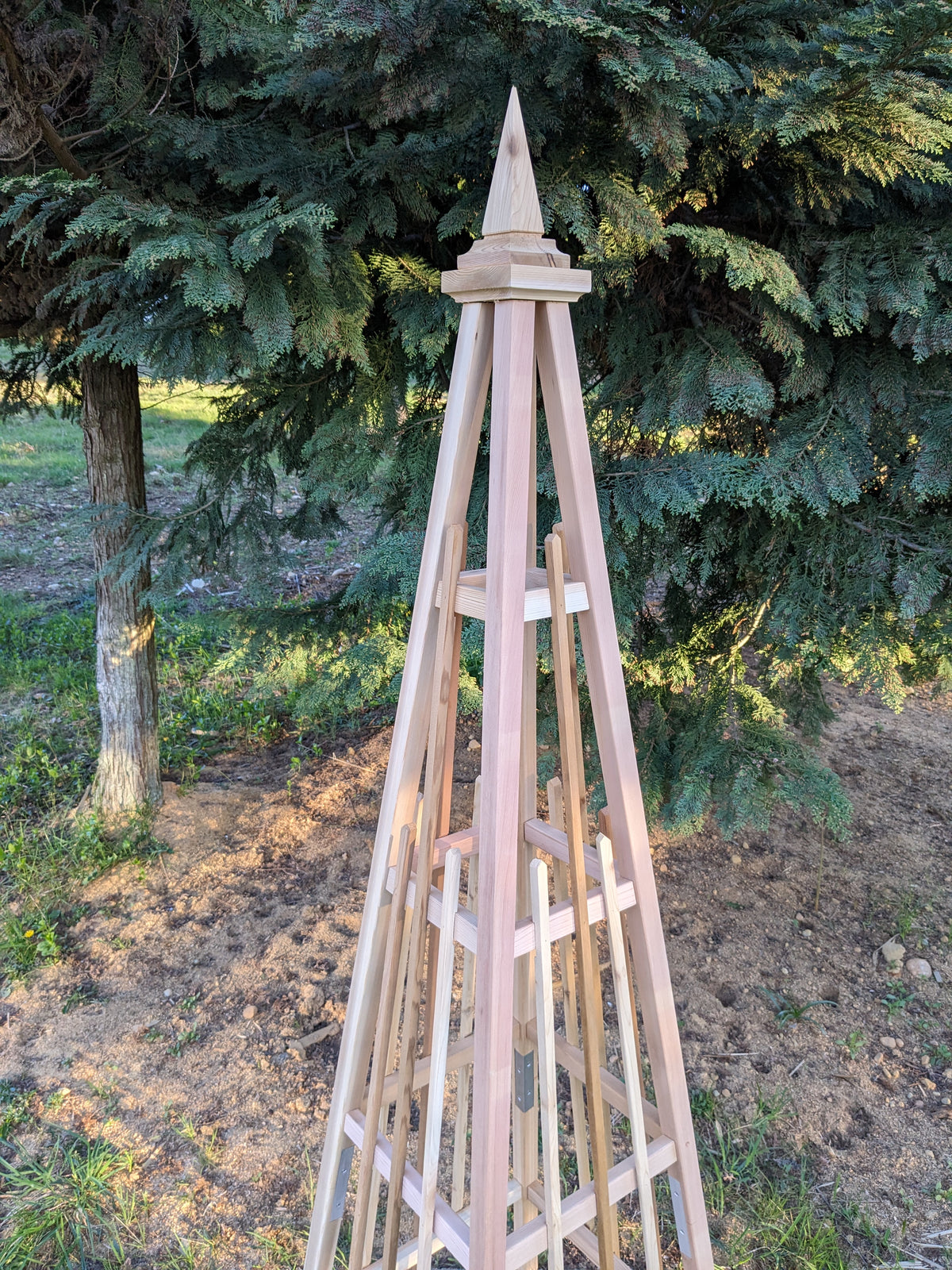 7' Premium Cedar Garden Obelisk | 24" Base | SPIRE Finial (Spiked Topper) | Free Shipping!