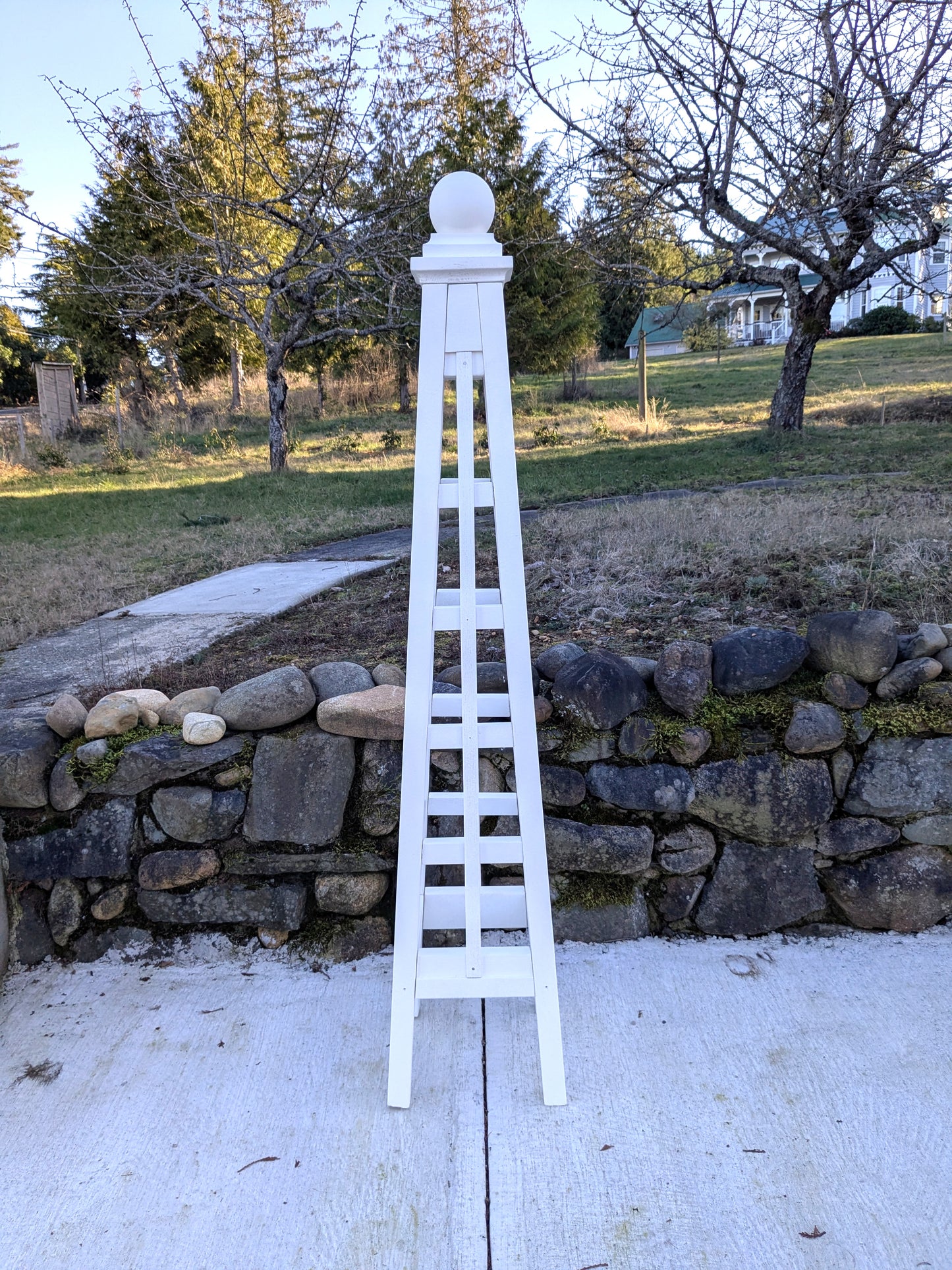 5' Trellis Obelisk | Solid White Stained Cedar | Stainless Steel Fasteners | 12"Base Plant stand