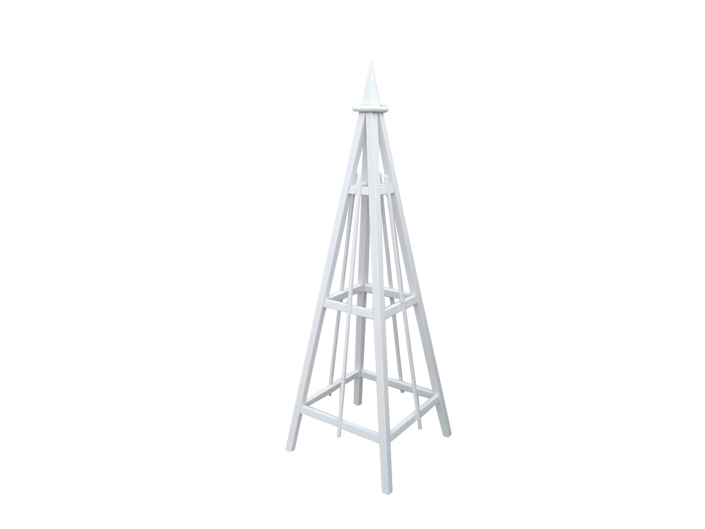 6' White Obelisk with Spire Finial and 24" Base, Solid Pine, 3 Rail Obelisk