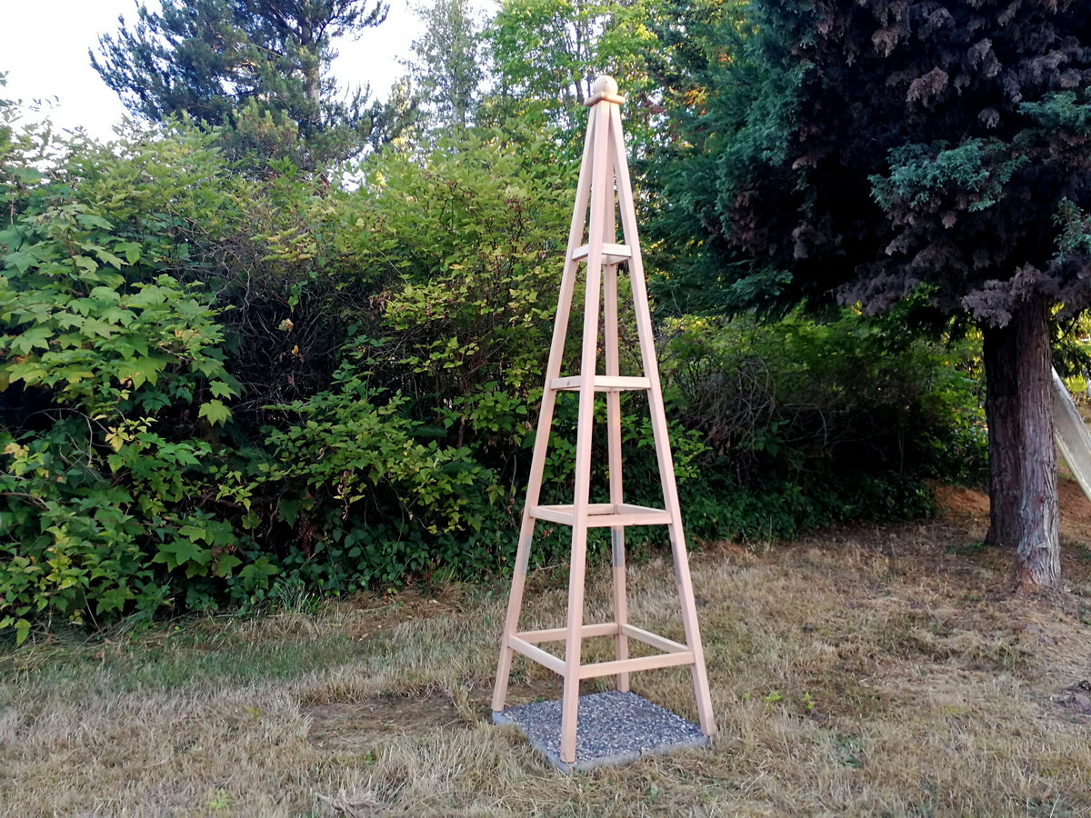 8' Premium Cedar Garden Obelisk | 24" Base | Sphere Finial