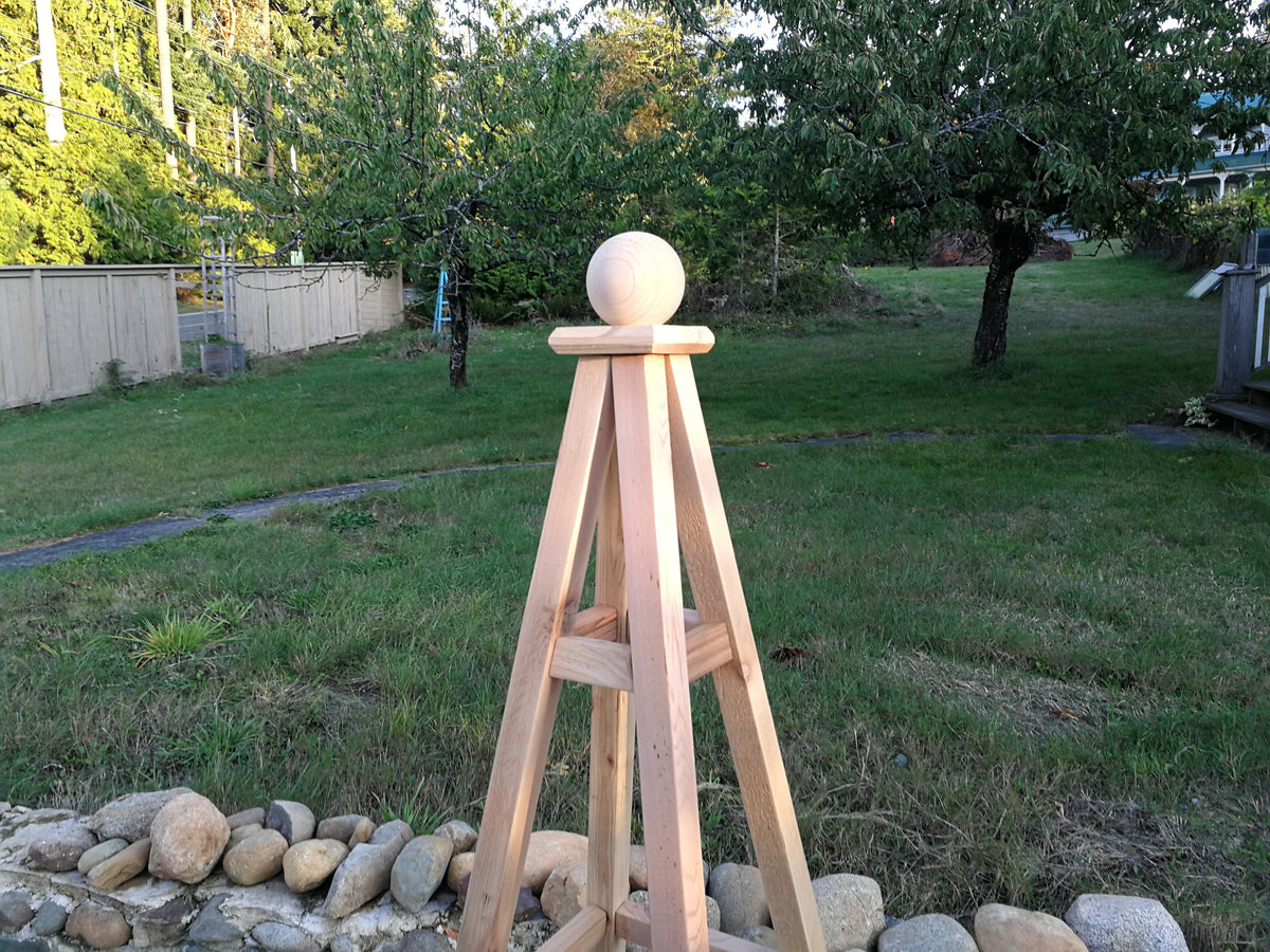 6' Premium Cedar Garden Obelisk, Sphere Finial 24" Base