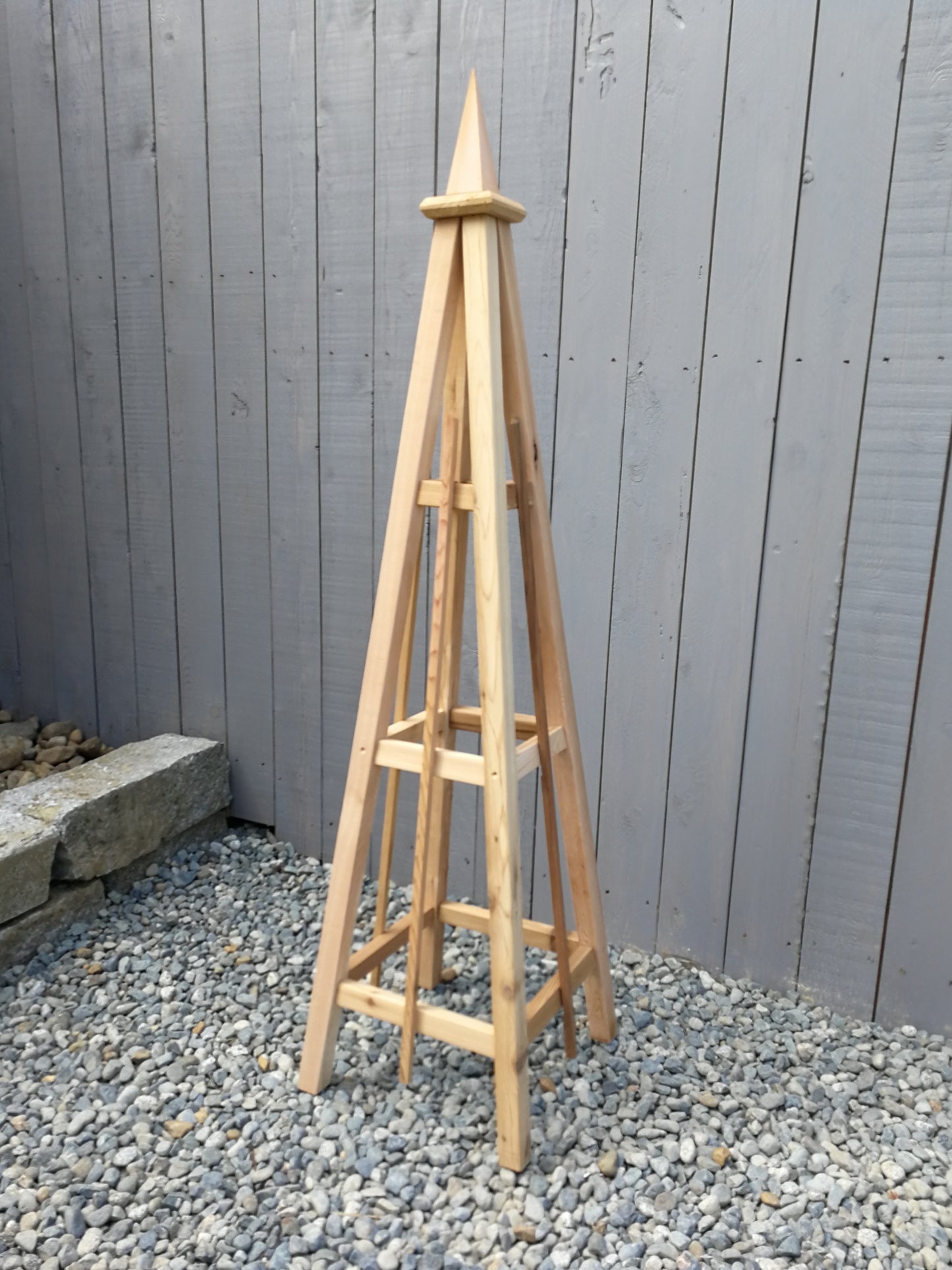 5' Solid Cedar Obelisk | Natural Unstained Western Red Cedar Obelisk | 16" or 24" Base with Sphere or Spire Finial