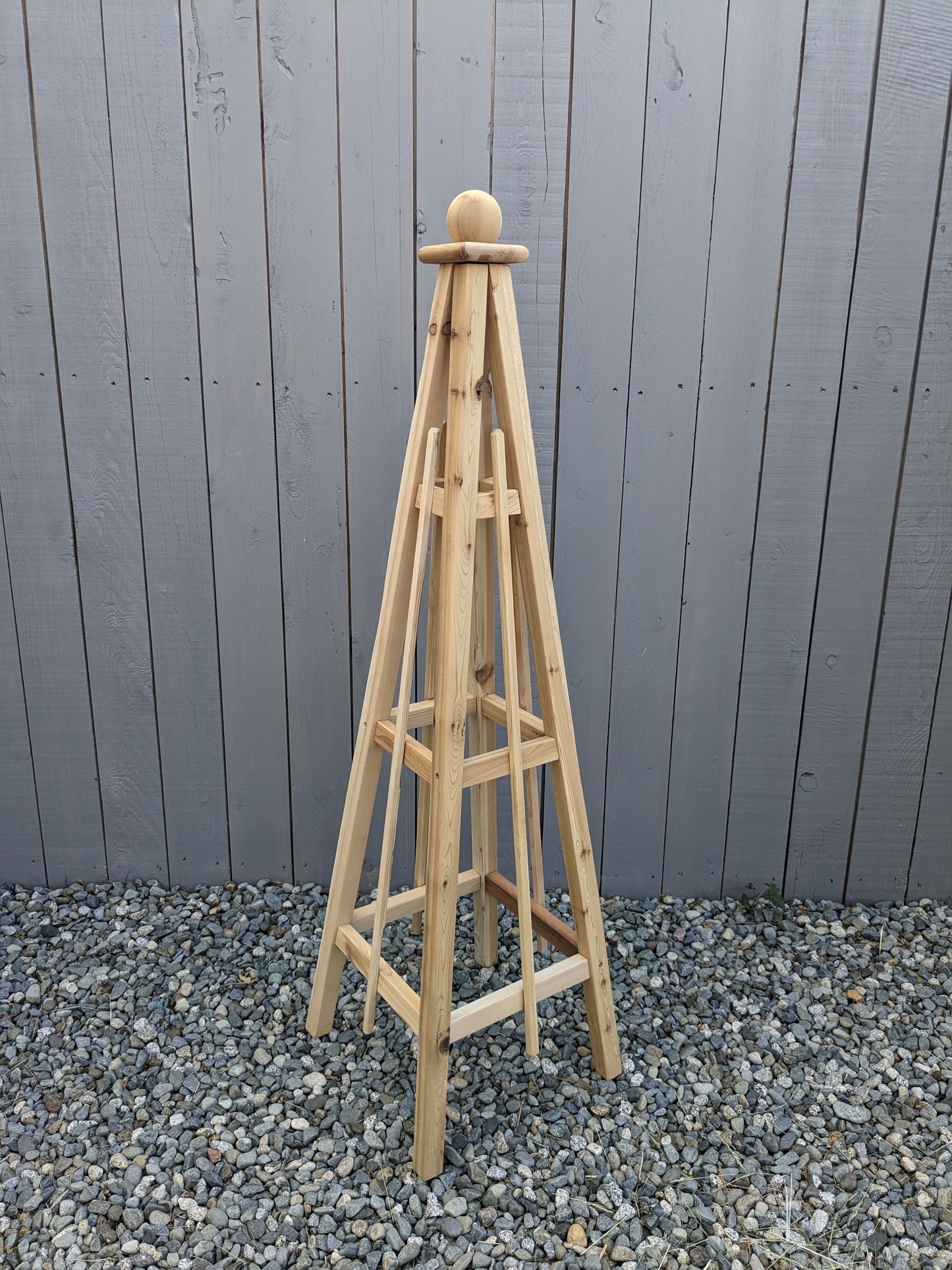 5' Solid Cedar Obelisk | Natural Unstained Western Red Cedar Obelisk | 16" or 24" Base with Sphere or Spire Finial