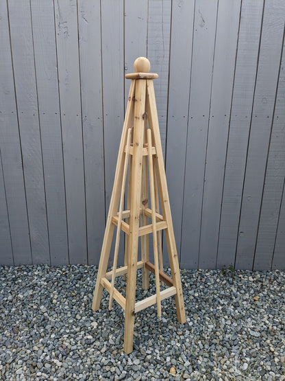 5' Solid Cedar Obelisk | Natural Unstained Western Red Cedar Obelisk | 16" or 24" Base with Sphere or Spire Finial
