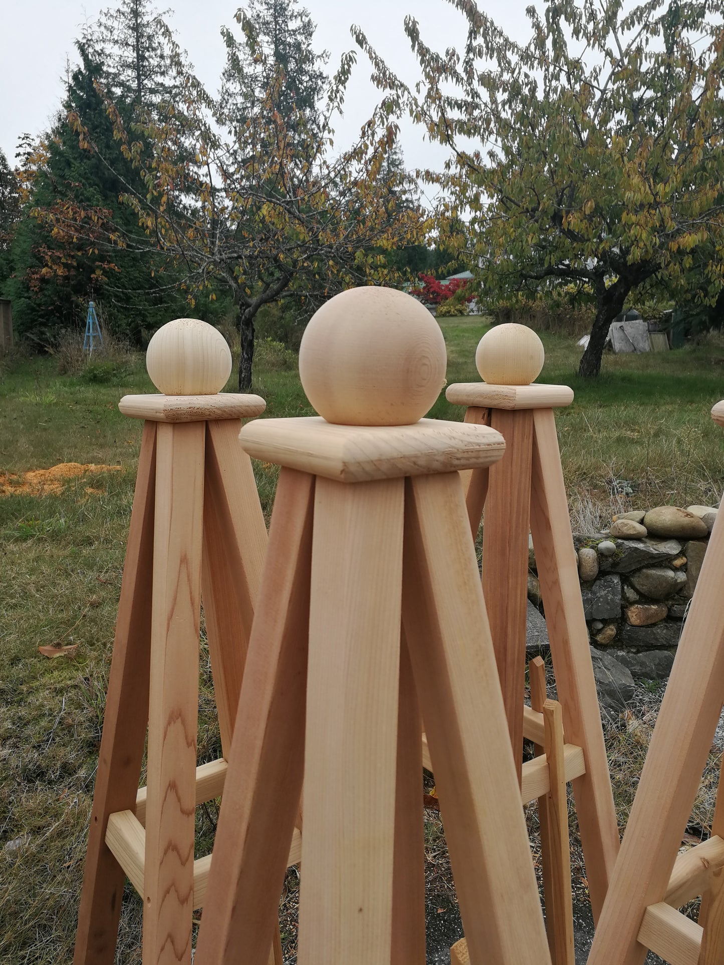5' Solid Cedar Obelisk | Natural Unstained Western Red Cedar Obelisk | 16" or 24" Base with Sphere or Spire Finial