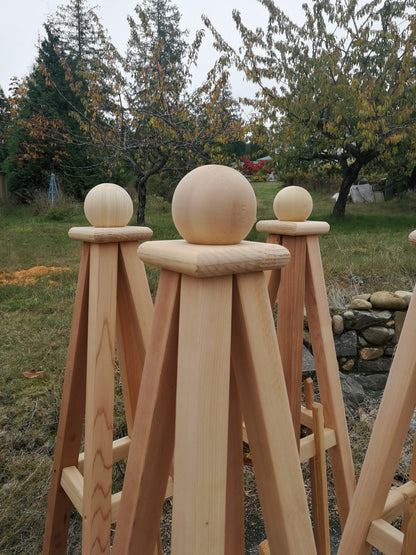 5' Solid Cedar Obelisk | Natural Unstained Western Red Cedar Obelisk | 16" or 24" Base with Sphere or Spire Finial