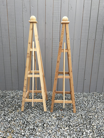 5' Solid Cedar Obelisk | Natural Unstained Western Red Cedar Obelisk | 16" or 24" Base with Sphere or Spire Finial