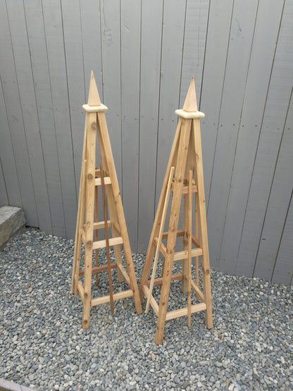 5' Solid Cedar Obelisk | Natural Unstained Western Red Cedar Obelisk | 16" or 24" Base with Sphere or Spire Finial