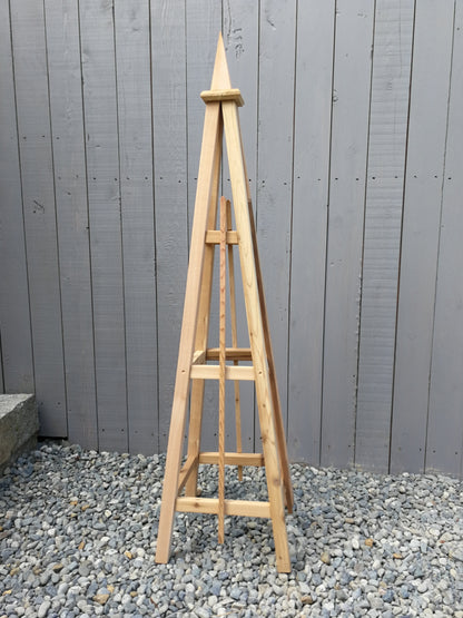 5' Solid Cedar Obelisk | Natural Unstained Western Red Cedar Obelisk | 16" or 24" Base with Sphere or Spire Finial