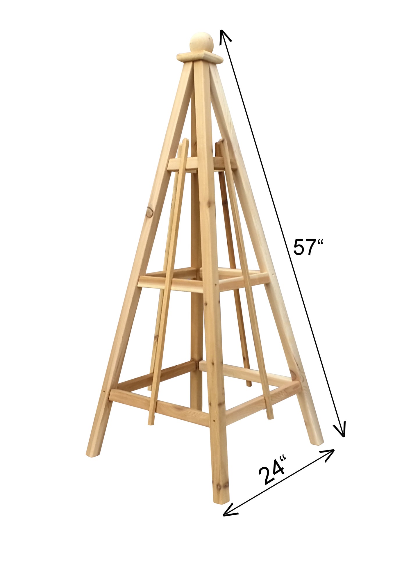 5'Select Cedar Garden Obelisk, 3 Rail Sphere Finial 24" Base