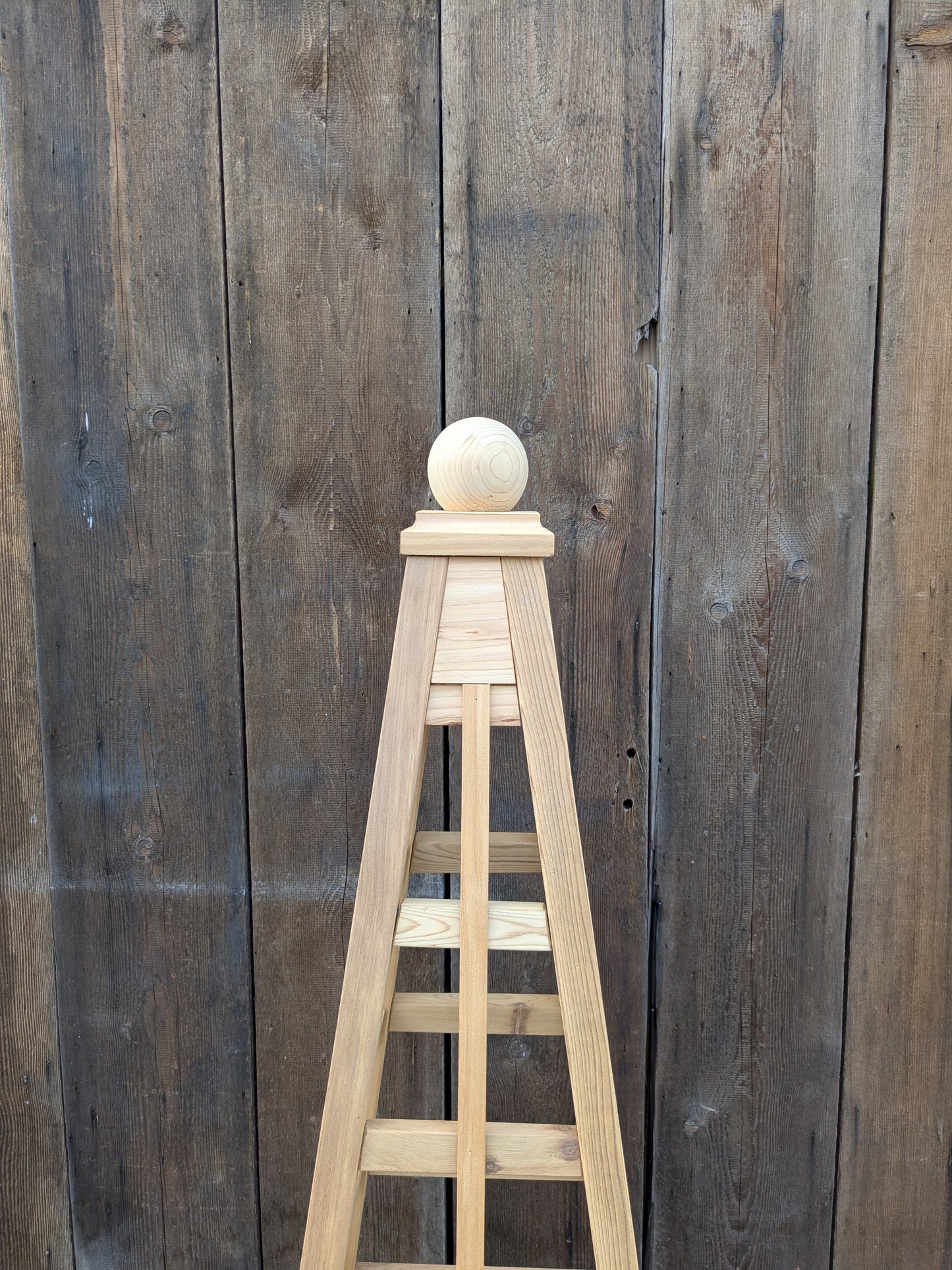 SALE ! 5' Garden Obelisk | Factory 2nd Red Cedar Trellis Obelisk | Sphere Finial