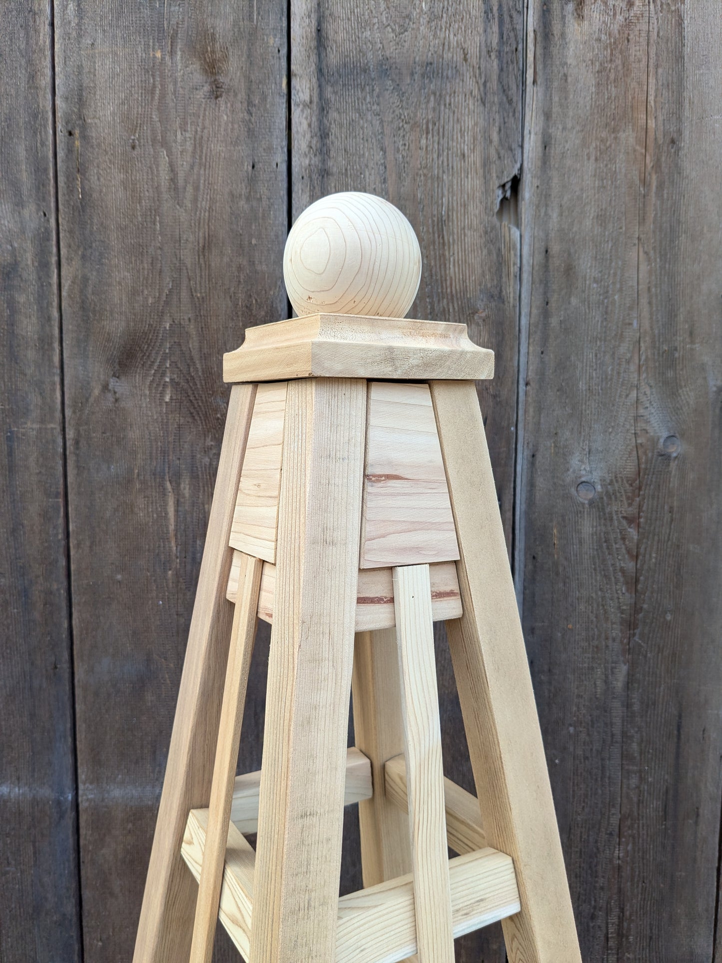 SALE ! 5' Garden Obelisk | Factory 2nd Red Cedar Trellis Obelisk | Sphere Finial