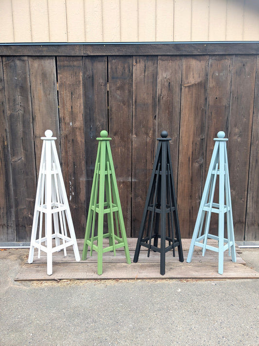 5' Solid Wood Obelisk | Natural Unstained or choice of 5 Solid Stain Colours | 16" or 24" Base