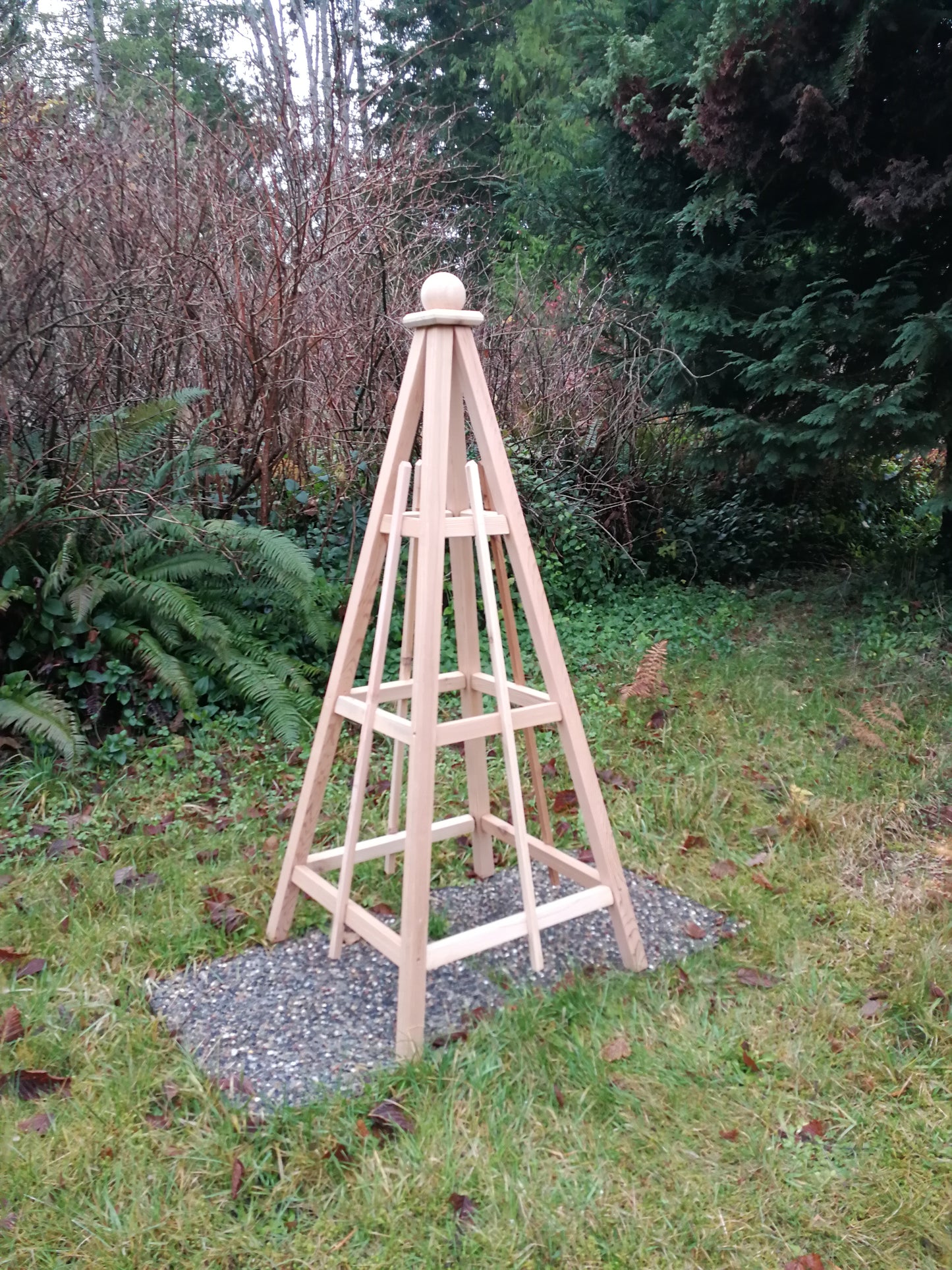 5' Solid Wood Obelisk | Natural or Solid Stains | 16" or 24" Base