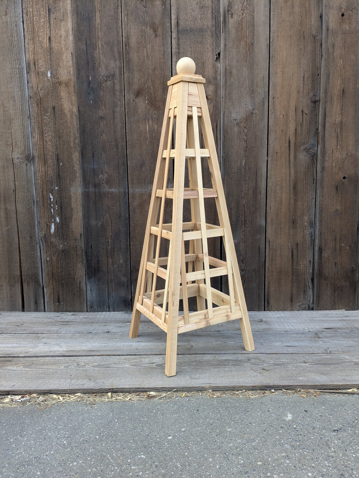 SALE ! 5' Garden Obelisk | Factory 2nd Red Cedar Trellis Obelisk | Sphere Finial