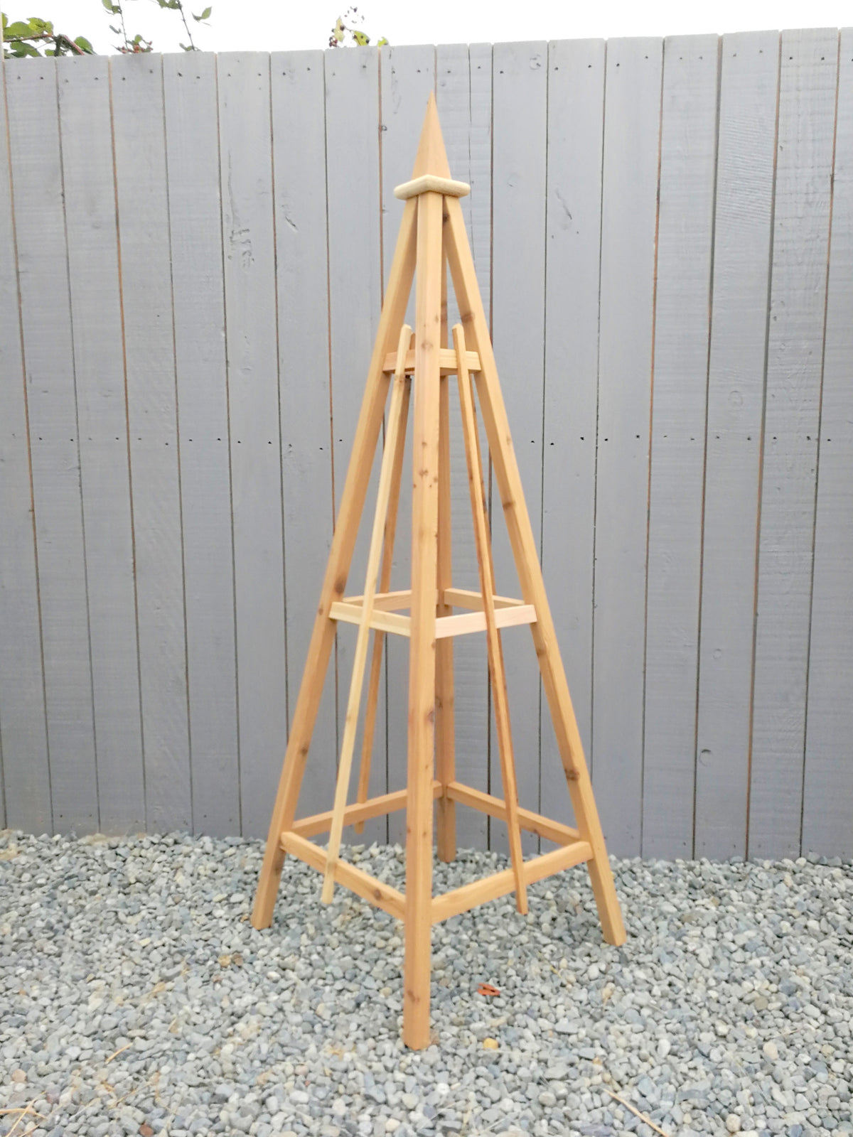 6' Solid Cedar Obelisk | Natural Unstained Western Red Cedar Obelisk | 16" or 24" Base with Sphere or Spire Finial