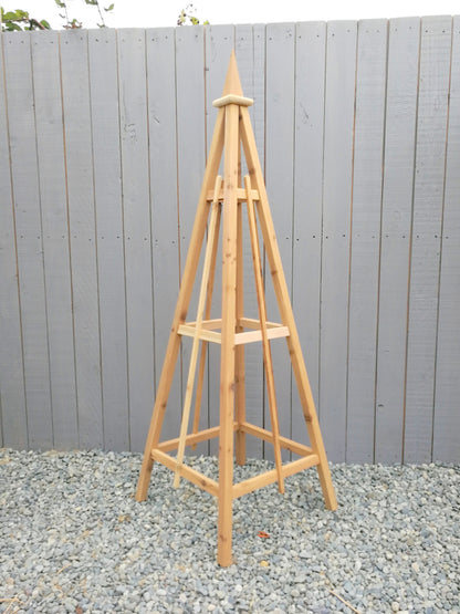 6' Solid Cedar Obelisk | Natural Unstained Western Red Cedar Obelisk | 16" or 24" Base with Sphere or Spire Finial