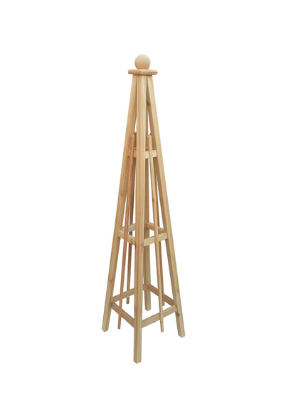 6' Solid Cedar Obelisk | Natural Unstained Western Red Cedar Obelisk | 16" or 24" Base with Sphere or Spire Finial