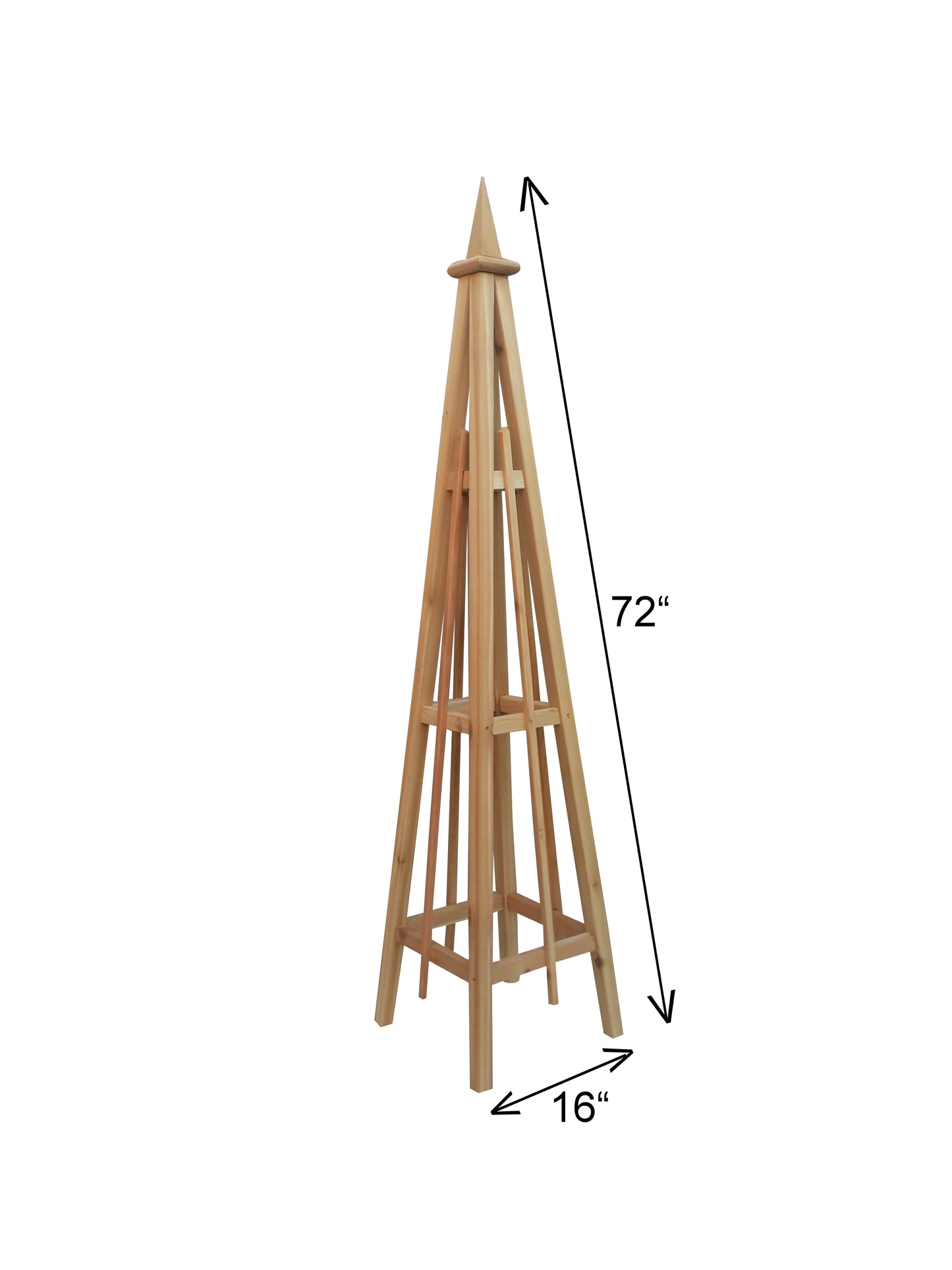 6' Solid Cedar Obelisk | Natural Unstained Western Red Cedar Obelisk | 16" or 24" Base with Sphere or Spire Finial