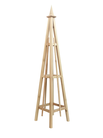 6' Solid Cedar Obelisk | Natural Unstained Western Red Cedar Obelisk | 16" or 24" Base with Sphere or Spire Finial