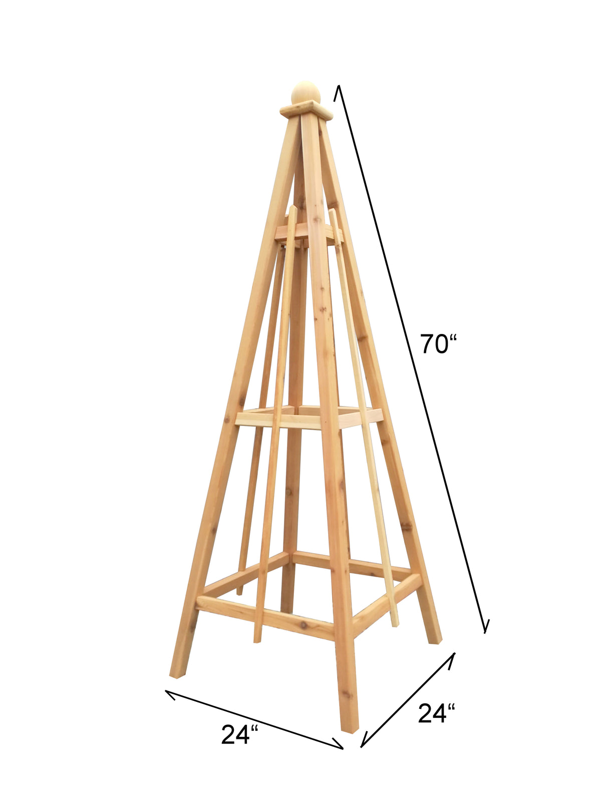 6' Solid Cedar Obelisk | Natural Unstained Western Red Cedar Obelisk | 16" or 24" Base with Sphere or Spire Finial