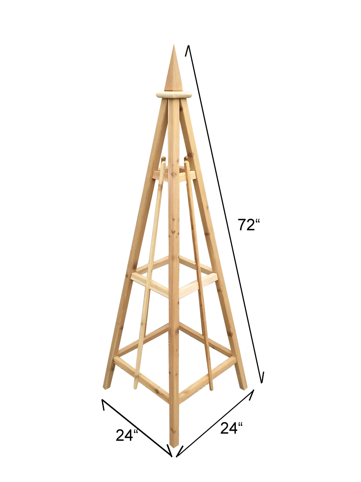 6' Solid Cedar Obelisk | Natural Unstained Western Red Cedar Obelisk | 16" or 24" Base with Sphere or Spire Finial