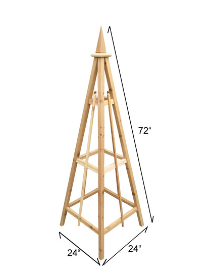 6' Solid Cedar Obelisk | Natural Unstained Western Red Cedar Obelisk | 16" or 24" Base with Sphere or Spire Finial
