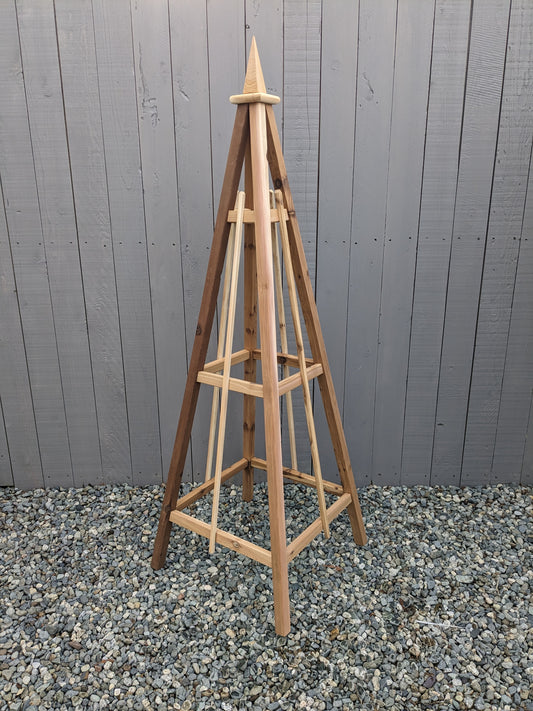 SALE! - Factory 2nd | 6' Solid Cedar Obelisk| 24" Base with Spire Finial