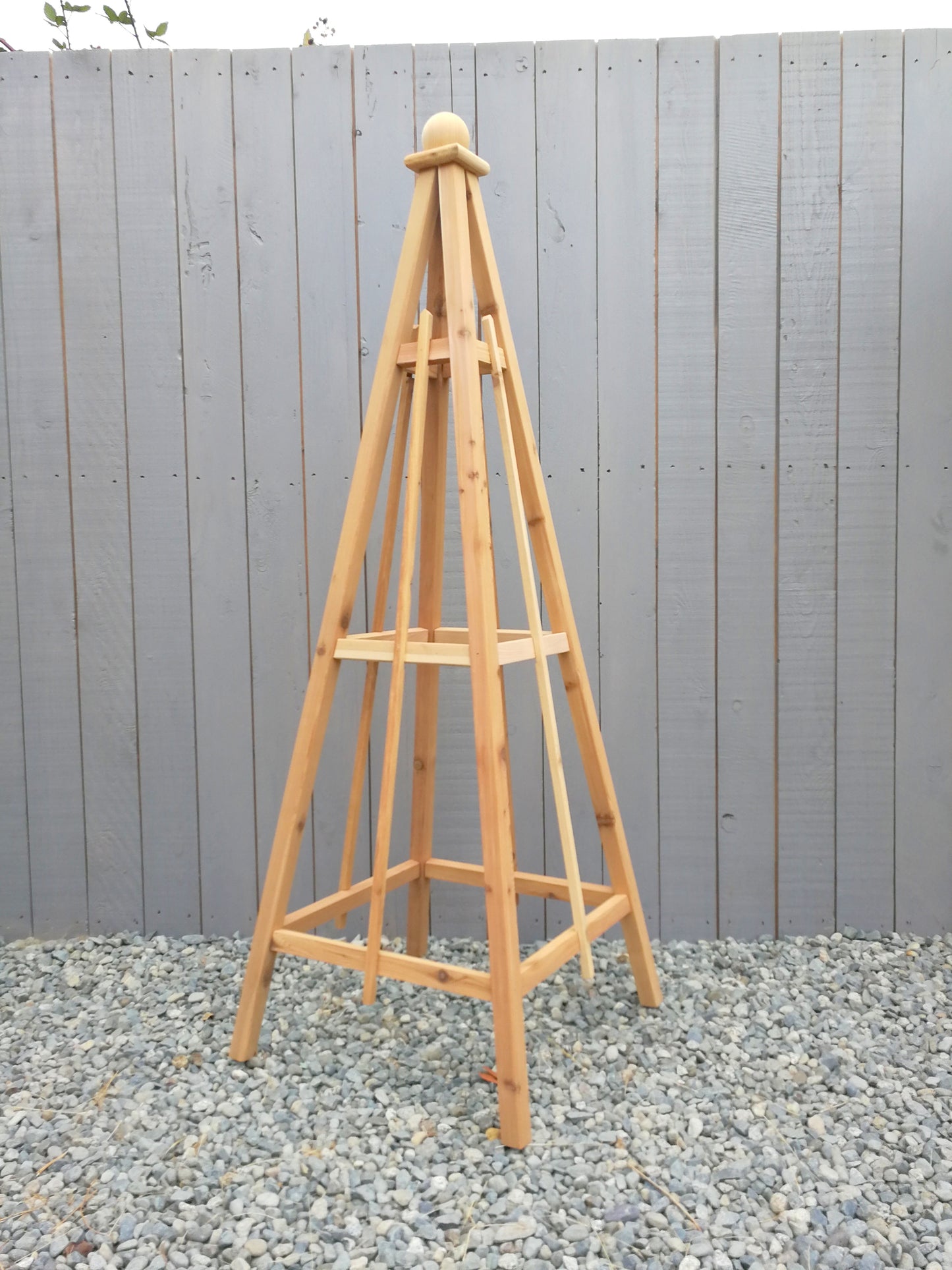 6' Solid Cedar Obelisk | Natural Unstained Western Red Cedar Obelisk | 16" or 24" Base with Sphere or Spire Finial
