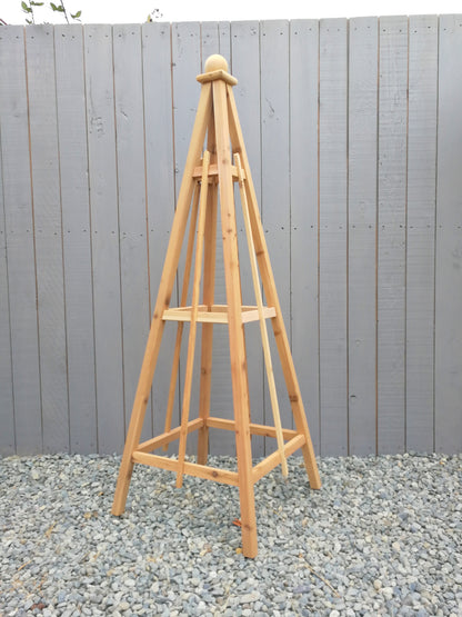 6' Solid Cedar Obelisk | Natural Unstained Western Red Cedar Obelisk | 16" or 24" Base with Sphere or Spire Finial