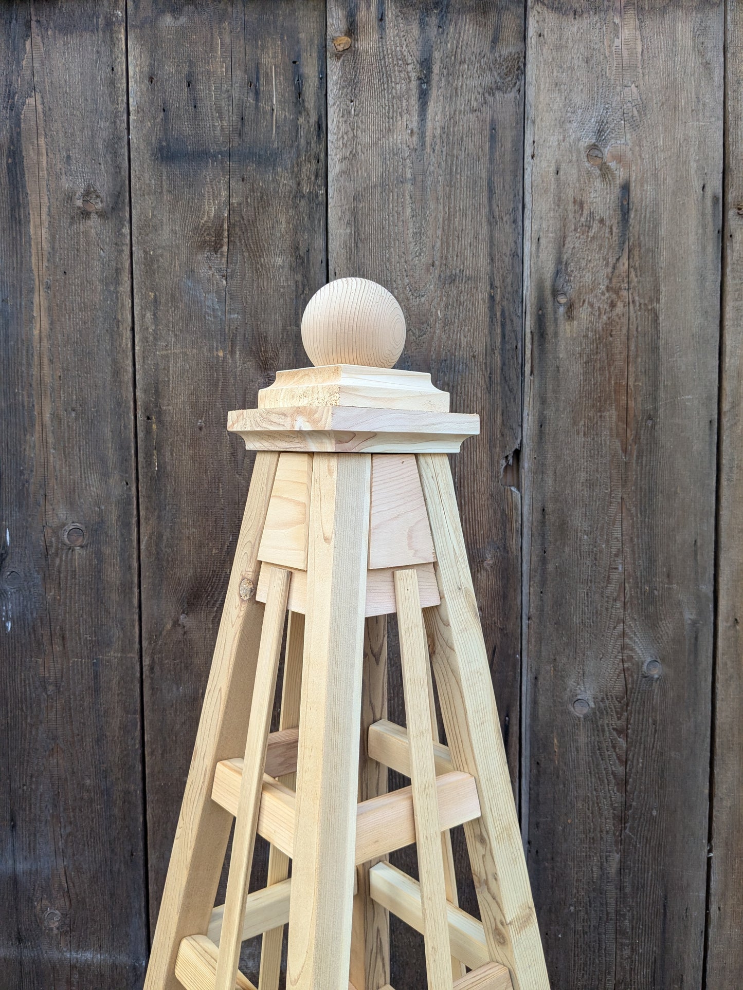 SALE ! 6' Garden Obelisk | Factory 2nd Red Cedar Trellis Obelisk | Sphere Finial