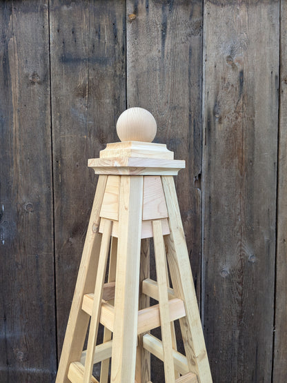SALE ! 6' Garden Obelisk | Factory 2nd Red Cedar Trellis Obelisk | Sphere Finial