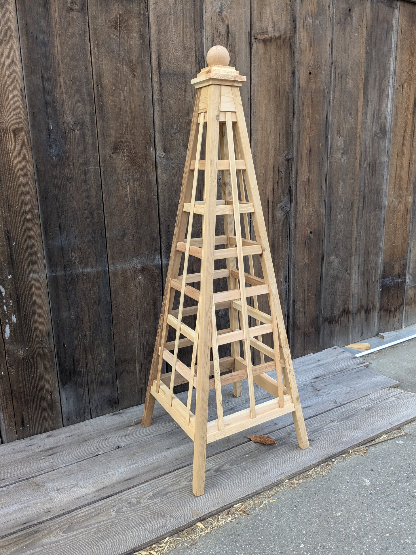 SALE ! 6' Garden Obelisk | Factory 2nd Red Cedar Trellis Obelisk | Sphere Finial