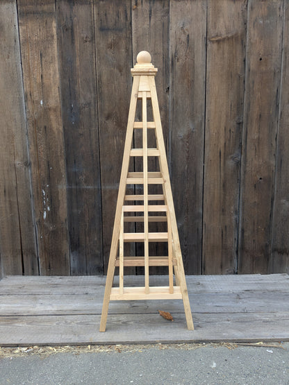 SALE ! 6' Garden Obelisk | Factory 2nd Red Cedar Trellis Obelisk | Sphere Finial
