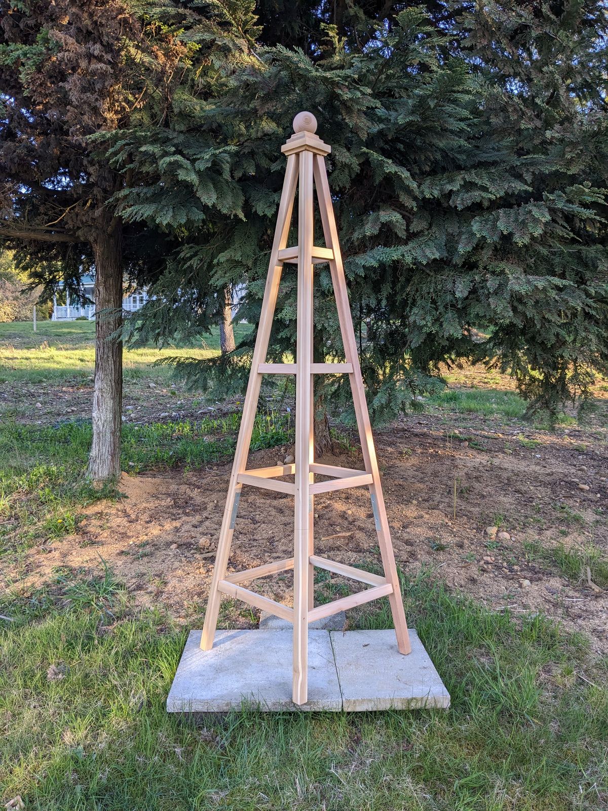 7' Solid Cedar Obelisk | Natural Unstained Western Red Cedar Obelisk | 24" Base with Sphere or Spire Finial