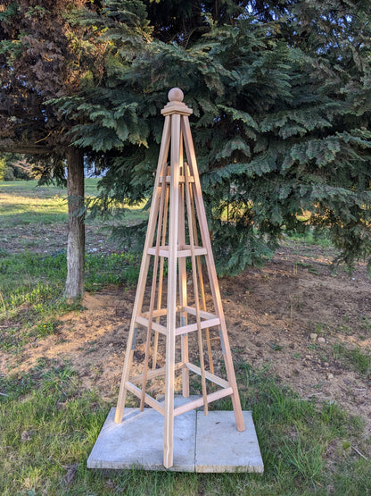 7' Solid Cedar Obelisk | Natural Unstained Western Red Cedar Obelisk | 24" Base with Sphere or Spire Finial