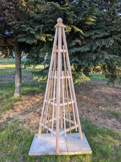 7' Solid Cedar Obelisk | Natural Unstained Western Red Cedar Obelisk | 24" Base with Sphere or Spire Finial