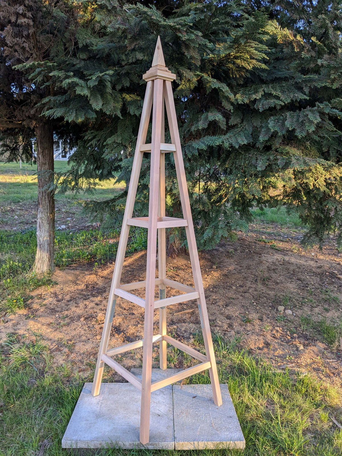 7' Solid Cedar Obelisk | Natural Unstained Western Red Cedar Obelisk | 24" Base with Sphere or Spire Finial