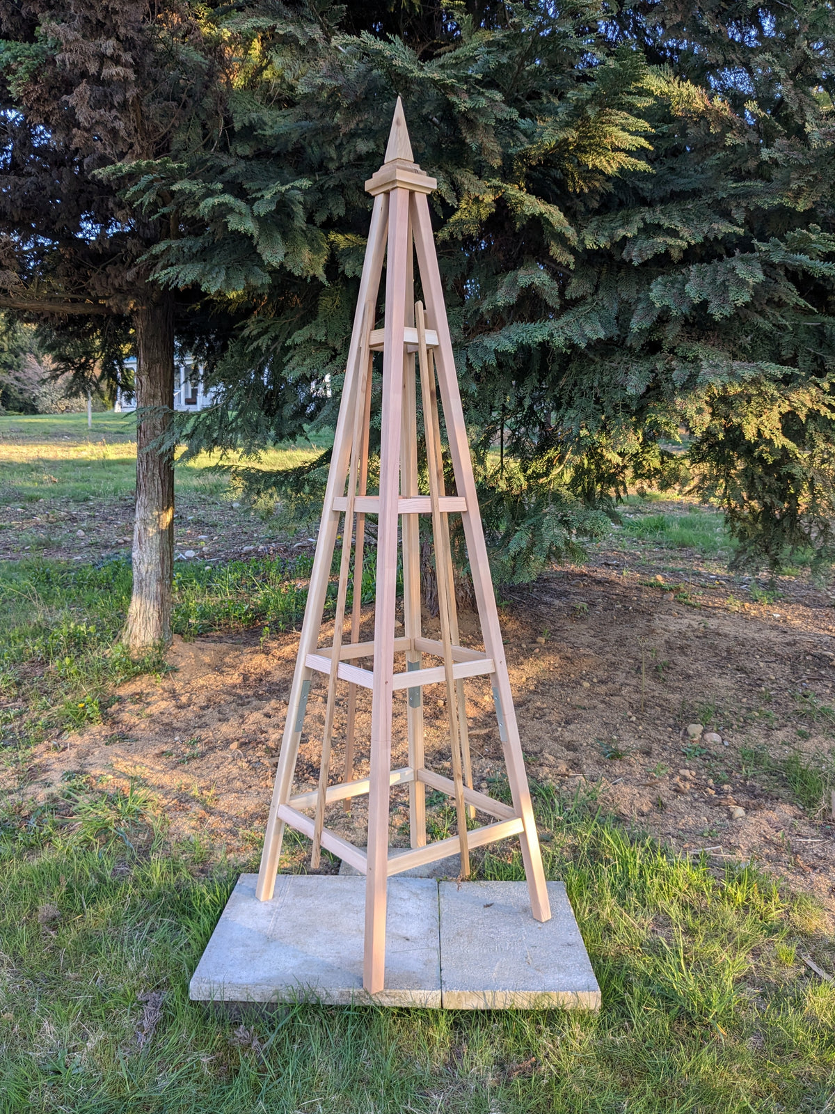 7' Solid Cedar Obelisk | Natural Unstained Western Red Cedar Obelisk | 24" Base with Sphere or Spire Finial