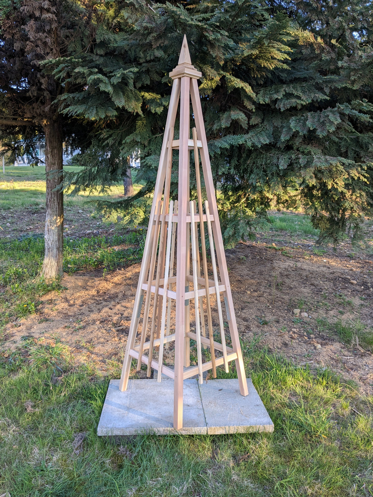 7' Solid Cedar Obelisk | Natural Unstained Western Red Cedar Obelisk | 24" Base with Sphere or Spire Finial