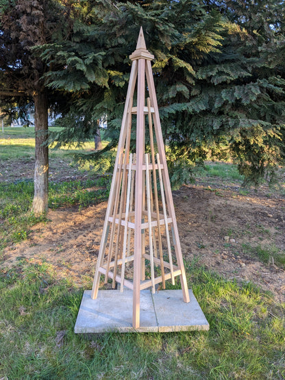 7' Solid Cedar Obelisk | Natural Unstained Western Red Cedar Obelisk | 24" Base with Sphere or Spire Finial